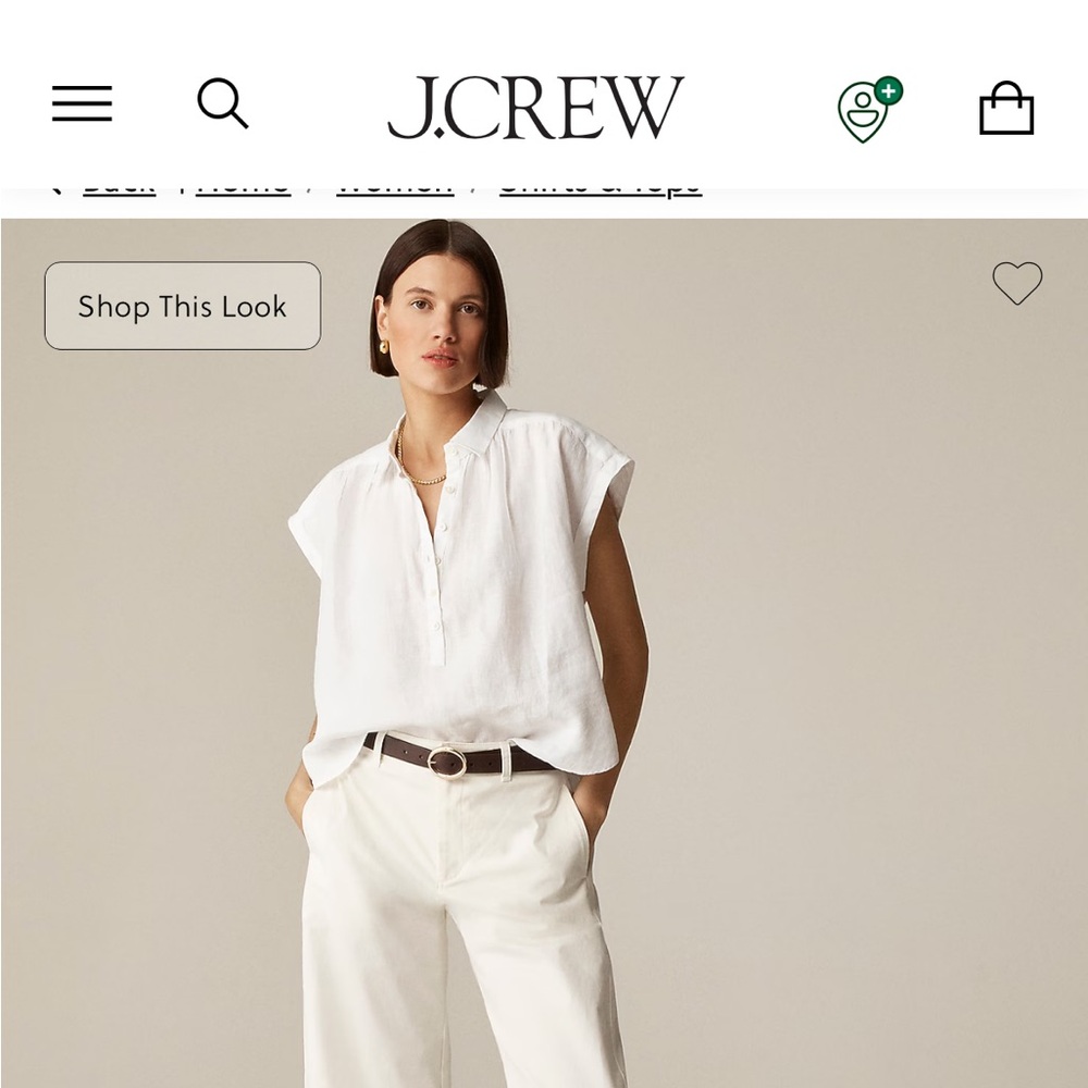 J. Crew White Cap-Sleeve Button-Down Top